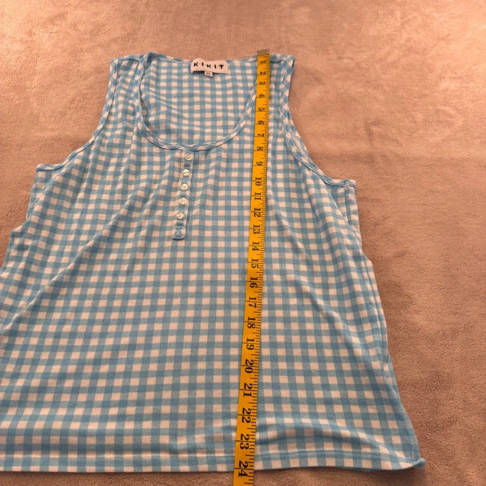 KIKIT Gingham Pajama Set Blue White Henley Tank Shorts Loungewear Sz XL